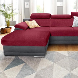 Ecksofa SIT&MORE Xenia L-Form Sofas Gr. B/H/T: 271 cm x 94 cm x 168 cm, Luxus-Microfaser ALTARA NUBUCK, Recamiere links, mit Bettfunktion, rot (dunkelgrau, bordeaux) wahlweise mit Bettfunktion