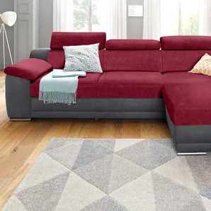 Ecksofa SIT & MORE Xenia L-Form Sofas Gr. B/H/T: 271cm x 94cm x 168cm, Luxus-Microfaser ALTARA NUBUCK, Recamiere rechts, ohne Bettfunktion, rot (dunkelgrau/bordeaux) wahlweise mit Bettfunktion