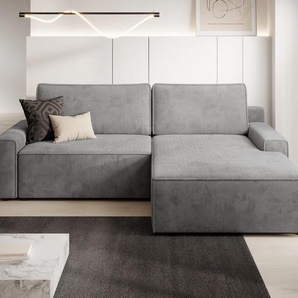 Ecksofa TRENDMANUFAKTUR Challenge, Schlafsofa mit Bettkasten, Couch in L-Form, Breite 245 cm Sofas Gr. B/H/T: 246cm x 98cm x 168cm, Feincord, Recamiere beidseitig montierbar, mit Schlaffunktion und Bettkasten, grau (grannit grey) Recamiere beidseitig