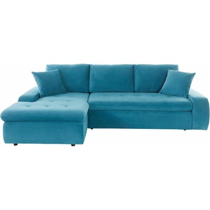 Ecksofa TRENDMANUFAKTUR Indie II, tolle Detailverarbeitung, bequem und komfortabel im Sitz Sofas Gr. B/H/T: 246cm x 86cm x 155cm, Luxus-Microfaser, Recamiere links, ohne Bettfunktion, blau (petrol) XL und XXL, wahlweise mit Bettfunktion, L-Form