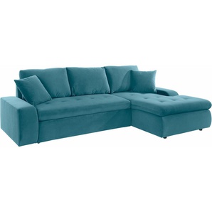 Ecksofa TRENDMANUFAKTUR Indie II, tolle Detailverarbeitung, bequem und komfortabel im Sitz Sofas Gr. B/H/T: 246cm x 86cm x 155cm, Luxus-Microfaser, Recamiere rechts, ohne Bettfunktion, blau (petrol) XL und XXL, wahlweise mit Bettfunktion, L-Form