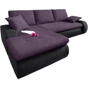 Ecksofa TRENDMANUFAKTUR Indie, L-Form Sofas Gr. B/H/T: 246cm x 86cm x 155cm, Microfaser PRIMABELLE-Struktur, Recamiere links, ohne Funktion-XL, lila (schwarz/lila/grau) wahlweise XL oder XXL