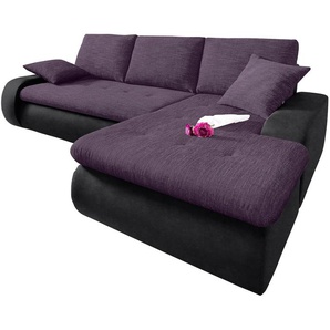 Ecksofa TRENDMANUFAKTUR Indie, L-Form Sofas Gr. B/H/T: 246cm x 86cm x 155cm, Microfaser PRIMABELLE-Struktur, Recamiere rechts, ohne Funktion-XL, lila (schwarz/lila/grau) wahlweise XL oder XXL