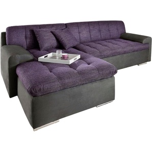 Ecksofa TRENDMANUFAKTUR Rave, aufwendige Sitz und Rückenpolsterung, bequem,, L-Form Sofas Gr. B/H/T: 245cm x 77cm x 90cm, Luxus-Microfaser ALCAZAR-Struktur, Recamiere links, ohne Bettfunktion, lila (anthrazit/lila) wahlweise mit Bettfunktion