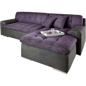 Ecksofa TRENDMANUFAKTUR Rave, aufwendige Sitz und Rückenpolsterung, bequem,, L-Form Sofas Gr. B/H/T: 245cm x 77cm x 90cm, Luxus-Microfaser ALCAZAR-Struktur, Recamiere rechts, ohne Bettfunktion, lila (anthrazit/lila) wahlweise mit Bettfunktion