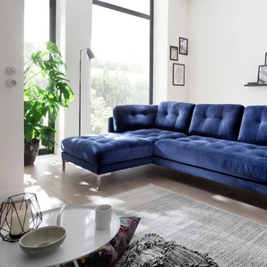 Ecksofa TRENDS BY HG Landau L-Form Sofas Gr. B/H/T: 275cm x 75cm x 158cm, Microvelours, Recamiere links, blau in Cord-Stoff mit Metallfuß