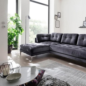 Ecksofa TRENDS BY HG Landau L-Form Sofas Gr. B/H/T: 275cm x 75cm x 158cm, Microvelours, Recamiere links, grau in Cord-Stoff mit Metallfuß