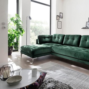 Ecksofa TRENDS BY HG Landau L-Form Sofas Gr. B/H/T: 275cm x 75cm x 158cm, Microvelours, Recamiere links, grün in Cord-Stoff mit Metallfuß