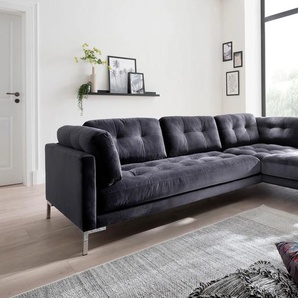 Ecksofa TRENDS BY HG Landau L-Form Sofas Gr. B/H/T: 275cm x 75cm x 158cm, Microvelours, Recamiere rechts, grau in Cord-Stoff mit Metallfuß