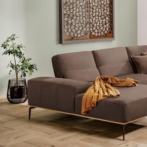 Ecksofa W.SCHILLIG run Sofas Gr. B/H/T: 319 cm x 88 cm x 178 cm, Flachgewebe W82, Recamiere links, mit Sitztiefenverstellung, braun (chocolate w82) mit Holzsockel, Füße in Bronze pulverbeschichtet, Breite 319 cm