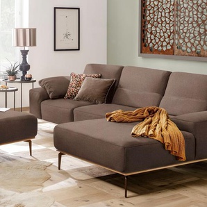 Ecksofa W.SCHILLIG run Sofas Gr. B/H/T: 319 cm x 88 cm x 178 cm, Flachgewebe W82, Recamiere rechts, mit Sitztiefenverstellung, braun (chocolate w82) mit Holzsockel, Füße in Bronze pulverbeschichtet, Breite 319 cm