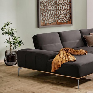 Ecksofa W.SCHILLIG run Sofas Gr. B/H/T: 319 cm x 88 cm x 178 cm, Longlife Xtra-Leder Z73, Recamiere links, mit Sitztiefenverstellung, braun (mocca z73) mit elegantem Holzsockel, Füße in Chrom glänzend, Breite 319 cm