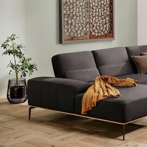 Ecksofa W.SCHILLIG run Sofas Gr. B/H/T: 319 cm x 88 cm x 178 cm, Longlife Xtra-Leder Z73, Recamiere links, mit Sitztiefenverstellung, braun (mocca z73) mit Holzsockel, Füße in Bronze pulverbeschichtet, Breite 319 cm