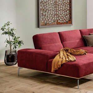 Ecksofa W.SCHILLIG run Sofas Gr. B/H/T: 319 cm x 88 cm x 178 cm, Longlife Xtra-Leder Z73, Recamiere links, mit Sitztiefenverstellung, rot (ruby red z73) mit elegantem Holzsockel, Füße in Chrom glänzend, Breite 319 cm