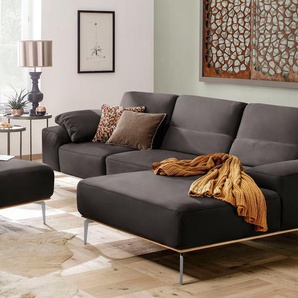 Ecksofa W.SCHILLIG run Sofas Gr. B/H/T: 319 cm x 88 cm x 178 cm, Longlife Xtra-Leder Z73, Recamiere rechts, mit Sitztiefenverstellung, braun (mocca z73) mit elegantem Holzsockel, Füße in Chrom glänzend, Breite 319 cm