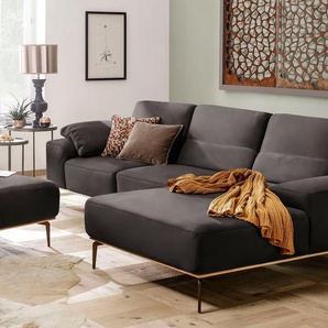 Ecksofa W.SCHILLIG run Sofas Gr. B/H/T: 319 cm x 88 cm x 178 cm, Longlife Xtra-Leder Z73, Recamiere rechts, mit Sitztiefenverstellung, braun (mocca z73) mit Holzsockel, Füße in Bronze pulverbeschichtet, Breite 319 cm