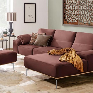 Ecksofa W.SCHILLIG run Sofas Gr. B/H/T: 319 cm x 88 cm x 178 cm, Longlife Xtra-Leder Z73, Recamiere rechts, mit Sitztiefenverstellung, rot (rosso marone z73) mit elegantem Holzsockel, Füße in Chrom glänzend, Breite 319 cm