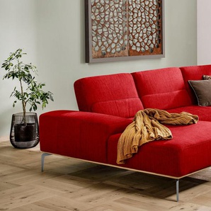 Ecksofa W.SCHILLIG run Sofas Gr. B/H/T: 319 cm x 88 cm x 178 cm, ROHLEDER Jacquard-Flachgewebe Q2 W60, Recamiere links, mit Sitztiefenverstellung, rot (rot w60) mit elegantem Holzsockel, Füße in Chrom glänzend, Breite 319 cm