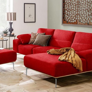 Ecksofa W.SCHILLIG run Sofas Gr. B/H/T: 319 cm x 88 cm x 178 cm, ROHLEDER Jacquard-Flachgewebe Q2 W60, Recamiere rechts, mit Sitztiefenverstellung, rot (rot w60) mit elegantem Holzsockel, Füße in Chrom glänzend, Breite 319 cm