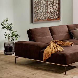 Ecksofa W.SCHILLIG run Sofas Gr. B/H/T: 319 cm x 88 cm x 178 cm, Stoff S37, Recamiere links, mit Sitztiefenverstellung, braun (espresso s37) mit Holzsockel, Füße in Bronze pulverbeschichtet, Breite 319 cm