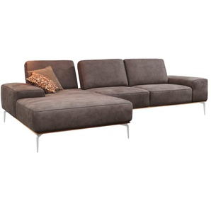 Ecksofa W.SCHILLIG run Sofas Gr. B/H/T: 319 cm x 88 cm x 178 cm, Stoff S37, Recamiere links, mit Sitztiefenverstellung, braun (mocca s37) mit elegantem Holzsockel, Füße in Chrom glänzend, Breite 319 cm