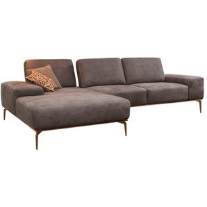 Ecksofa W.SCHILLIG run Sofas Gr. B/H/T: 319 cm x 88 cm x 178 cm, Stoff S37, Recamiere links, mit Sitztiefenverstellung, braun (mocca s37) mit Holzsockel, Füße in Bronze pulverbeschichtet, Breite 319 cm