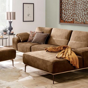 Ecksofa W.SCHILLIG run Sofas Gr. B/H/T: 319 cm x 88 cm x 178 cm, Stoff S37, Recamiere rechts, mit Sitztiefenverstellung, braun (chocolate s37) mit Holzsockel, Füße in Bronze pulverbeschichtet, Breite 319 cm