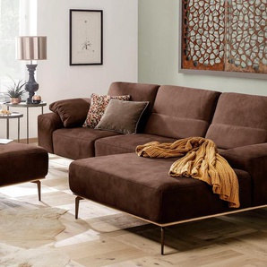 Ecksofa W.SCHILLIG run Sofas Gr. B/H/T: 319 cm x 88 cm x 178 cm, Stoff S37, Recamiere rechts, mit Sitztiefenverstellung, braun (espresso s37) mit Holzsockel, Füße in Bronze pulverbeschichtet, Breite 319 cm