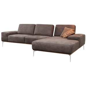 Ecksofa W.SCHILLIG run Sofas Gr. B/H/T: 319 cm x 88 cm x 178 cm, Stoff S37, Recamiere rechts, mit Sitztiefenverstellung, braun (mocca s37) mit elegantem Holzsockel, Füße in Chrom glänzend, Breite 319 cm