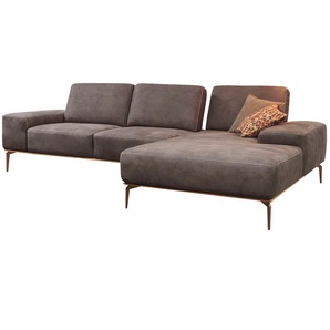 Ecksofa W.SCHILLIG run Sofas Gr. B/H/T: 319 cm x 88 cm x 178 cm, Stoff S37, Recamiere rechts, mit Sitztiefenverstellung, braun (mocca s37) mit Holzsockel, Füße in Bronze pulverbeschichtet, Breite 319 cm