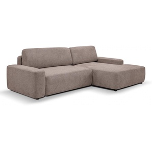 Ecksofa WERK2 Bully L-Form Sofas Gr. B/H/T: 264 cm x 82 cm x 162 cm, Struktur weich, Recamiere rechts, Schlaffunktion und Bettkasten, grau (taupe) Ecksofas Curvy Trend Ecksofa mit Schlaffunktion in weichem Cord