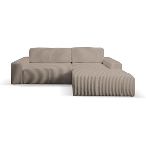 Ecksofa WERK2 Hugo-L L-Form Sofas Gr. B/H/T: 267 cm x 85 cm x 167 cm, Breitcord, Recamiere rechts, Schlaffunktion und Bettkasten, grau (taupe) Design Ecksofa in Cord mit Schlaffunktion & Bettkasten