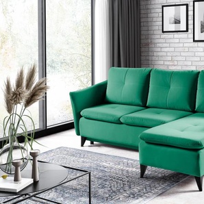 Ecksofa WERK2 Vesuv L-Form Sofas Gr. B/H/T: 260cm x 96cm x 145cm, Samtoptik, Recamiere beidseitig montierbar, blau (petrol) Moderne Eckcouch mit losen Rückenkissen, Sofa Schlaffunktion