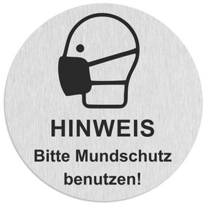 Edelstahlschild BITTE MUNDSCHUTZ BENUTZEN 60mm von Zalafino