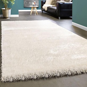 Edler Teppich Shaggy Hochflor Einfarbig Flauschig Glänzend In Weiß 120x170 cm - Paco Home