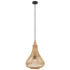 EGLO Hängeleuchte AMSFIELD, ohne Leuchtmittel, Hängelampe, Stahl, Holz in Naturfarben, Esstischlampe, E27, Ø 35 cm