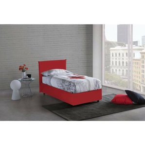 Einzelbett Darut, Containerbett mit Stoffbespannung, 100% Made in Italy, Seitliche Öffnung, passend für Matratze Cm 80x190, Rot - Dmora