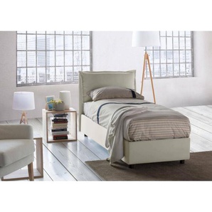 Einzelbett Ddimari, Containerbett mit Stoffbespannung, 100% Made in Italy, Frontöffnung, passend für Matratze 80x200 cm, Beige - Dmora