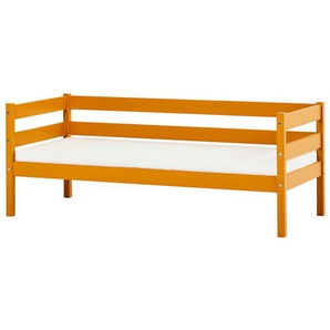 Einzelbett HOPPEKIDS ECO Comfort Kinderbett, Kiefer Massivholz, Jugendbett inkl. Rollrost Betten Gr. Ohne Absturzsicherung, Liegefläche B/L: 70cm x 160cm Betthöhe: 65cm, H2/H3, Kaltschaummatratze, gelb (herbstgelb) 70x160 cm, wahlweise in verschieden