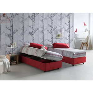 Einzelbett Melissa, Containerbett mit Stoffbespannung, 100% Made in Italy, Seitliche Öffnung, passend für Matratze 80x190 cm, Rot - Talamo Italia