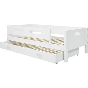 Einzelbett THUKA Nordic Kinderbett, Spielbett, Daybett Betten Gr. Hintere Absturzsicherung in MDF-Absturzsicherung vorne in MDF, Liegefläche B/L: 90 cm x 200 cm Höhe: 65 cm, kein Härtegrad, weiß (weiß, weiß, weiß) Bettgestell bester Qualität, stabil,