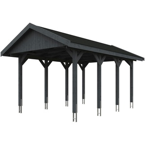 Einzelcarport SKANHOLZ Wallgau Carports Gr. B/H/T: 380 cm x 215 cm x 600 cm, grau (schiefergrau) Carports mit schwarzen Dachschindeln