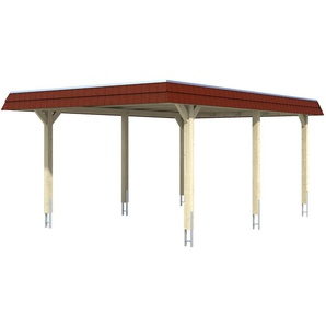 Einzelcarport SKANHOLZ Wendland Carports Gr. B/H/T: 409 cm x 210 cm x 628 cm, beige (natur) Carports mit Aluminiumdach, rote Blende