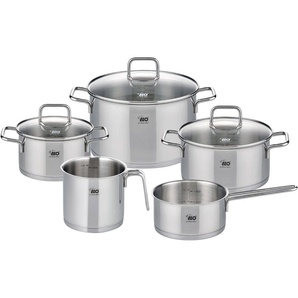 Elo Topf-Set Jaspis, Edelstahl 18/8 (Set, 8-tlg., Bratentopf Ø 16/20cm, Fleischtopf Ø 24cm, Kasserolle Ø 16cm, Milchtopf), Induktion