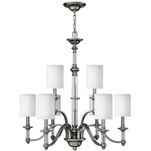 Elstead Lighting Kronleuchter Elstead Sussex, Nickel, Metall, Glas, Textil, 99 cm, Grüner Punkt, RoHS, Lampen & Leuchten, Innenbeleuchtung, Hängelampen, Kronleuchter