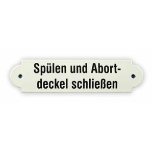 Emailschild 20 x 5 cm, Spülen und Abortdeckel schließen