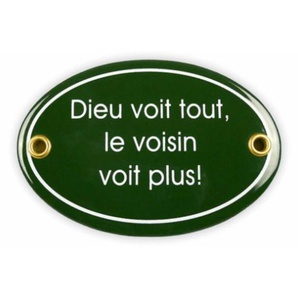 Emailschild oval, 10,5 x 7 cm, Dieu voit tout