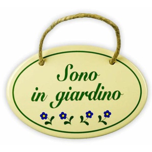 Emailschild oval, 15 x 10 cm, Sono in giardino