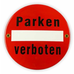 Emailschild rund Ø 15 cm, Parken verboten