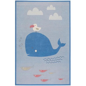 Esprit Kinderteppich Whale Buddy, Blau, Hellblau, Dunkelblau, Pastellblau, Textil, Tier, rechteckig, 100x160 cm, Textiles Vertrauen - Oeko-Tex®, Oeko-Tex® Standard 100, für Fußbodenheizung geeignet, beidseitig verwendbar, Hausstauballergiker pflegeleicht,